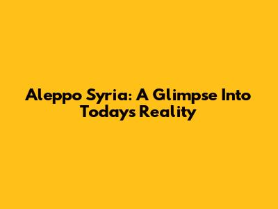 Aleppo Syria: A Glimpse Into Today's Reality