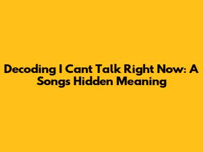 Decoding 'I Can't Talk Right Now': A Song's Hidden Meaning