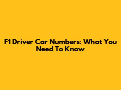 F1 Driver Car Numbers: What You Need To Know