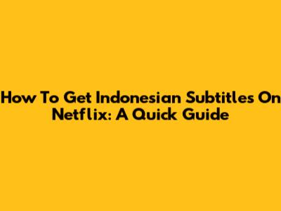 How To Get Indonesian Subtitles On Netflix: A Quick Guide