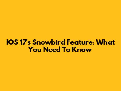 IOS 17's Snowbird Feature: What You Need To Know