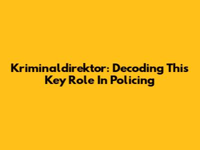 Kriminaldirektor: Decoding This Key Role In Policing