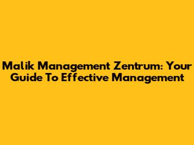 Malik Management Zentrum: Your Guide To Effective Management
