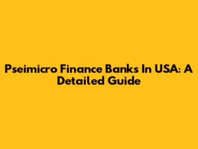 Pseimicro Finance Banks In USA: A Detailed Guide