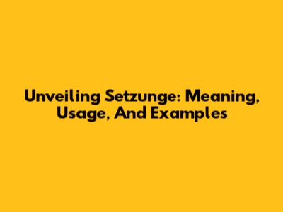 Unveiling Setzunge: Meaning, Usage, And Examples