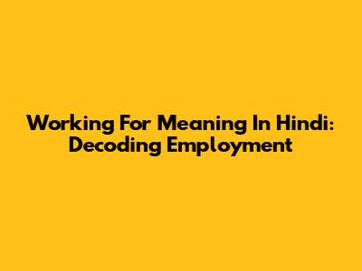 Working For Meaning In Hindi: Decoding Employment